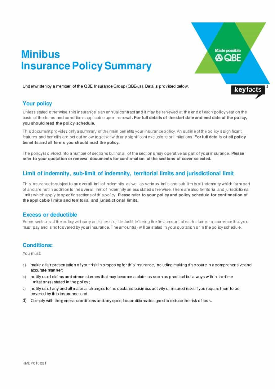 KMBP010221 Minibus etrade Insurance Policy Summary