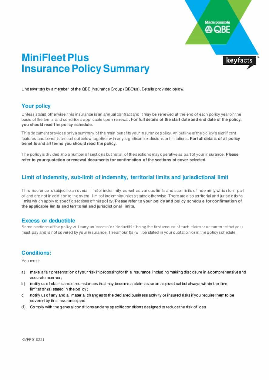KMFP010221 MiniFleet Plus Insurance Summary