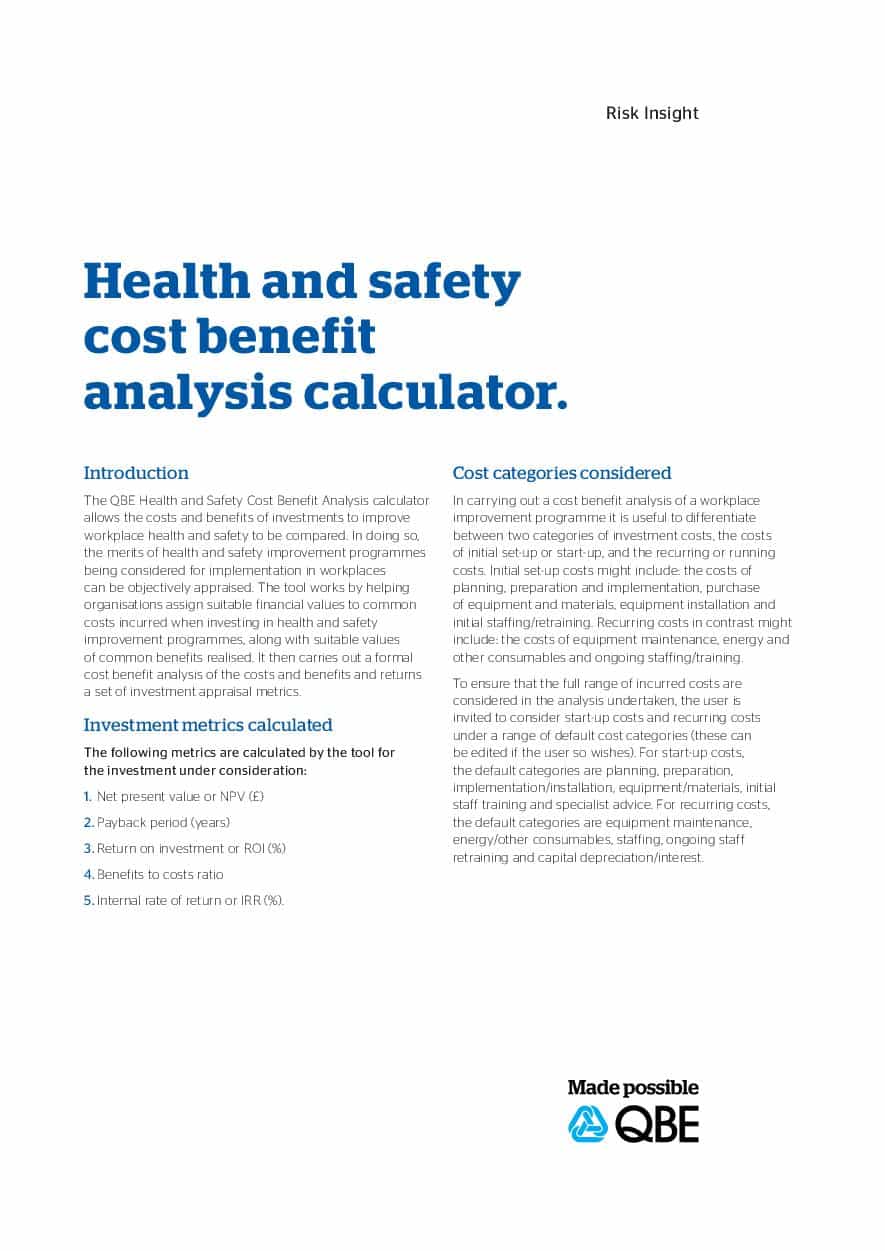 Risk Insight Health and Safety cost benefit analysis calculator