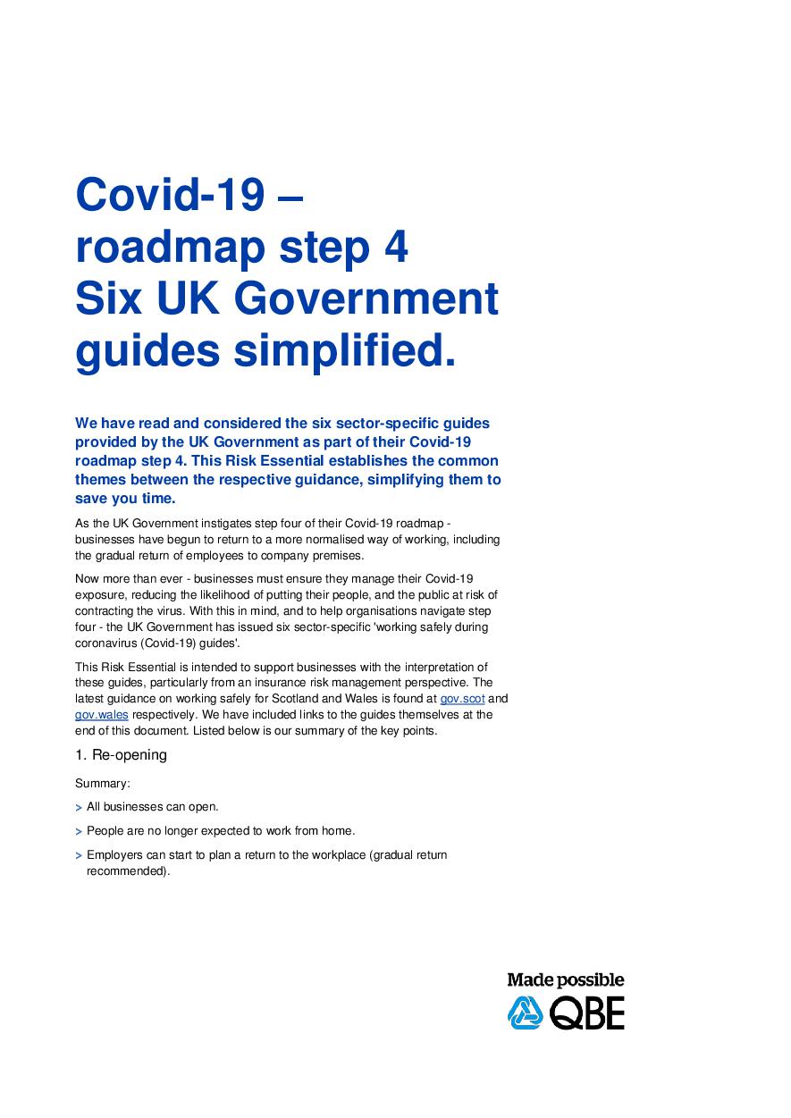 Covid-19 - roadmap step 4 six UK Government's guides simplified