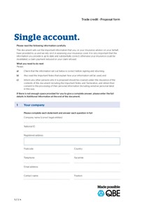 Trade Credit insurance single account form