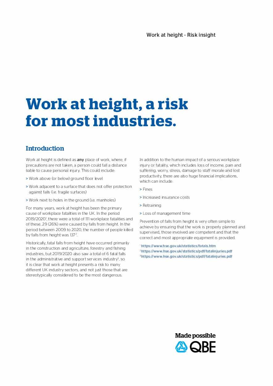Work at Height Risk Insight - QBE European Operations