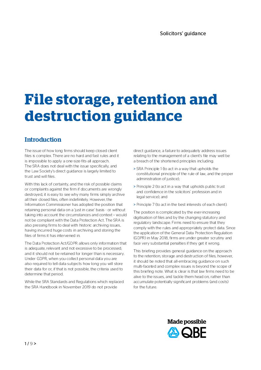 File Storage, Retention and Destruction
