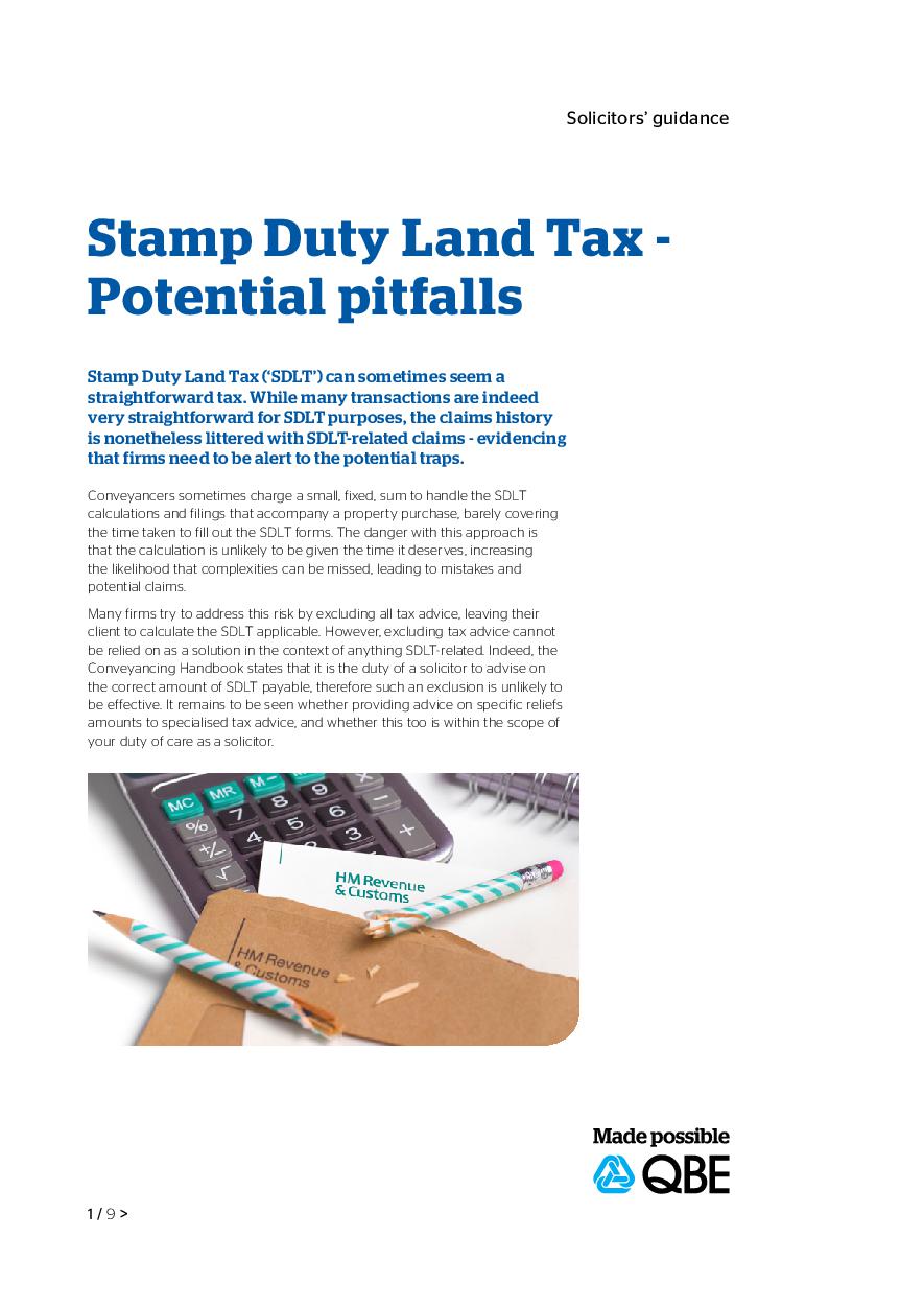 Stamp Duty Land Tax - potential pitfalls