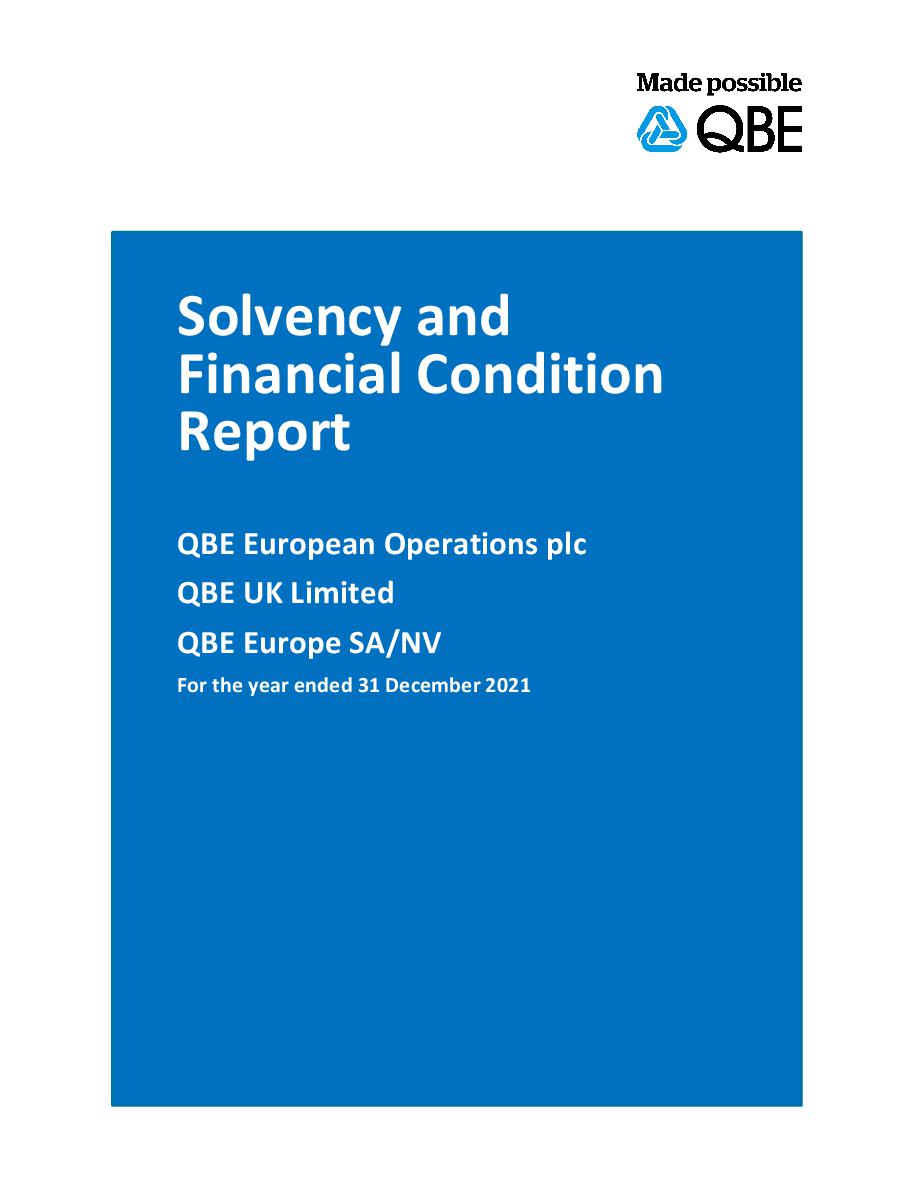 QBE European Operations Single Group Solvency and Financial Condition Report - 2021