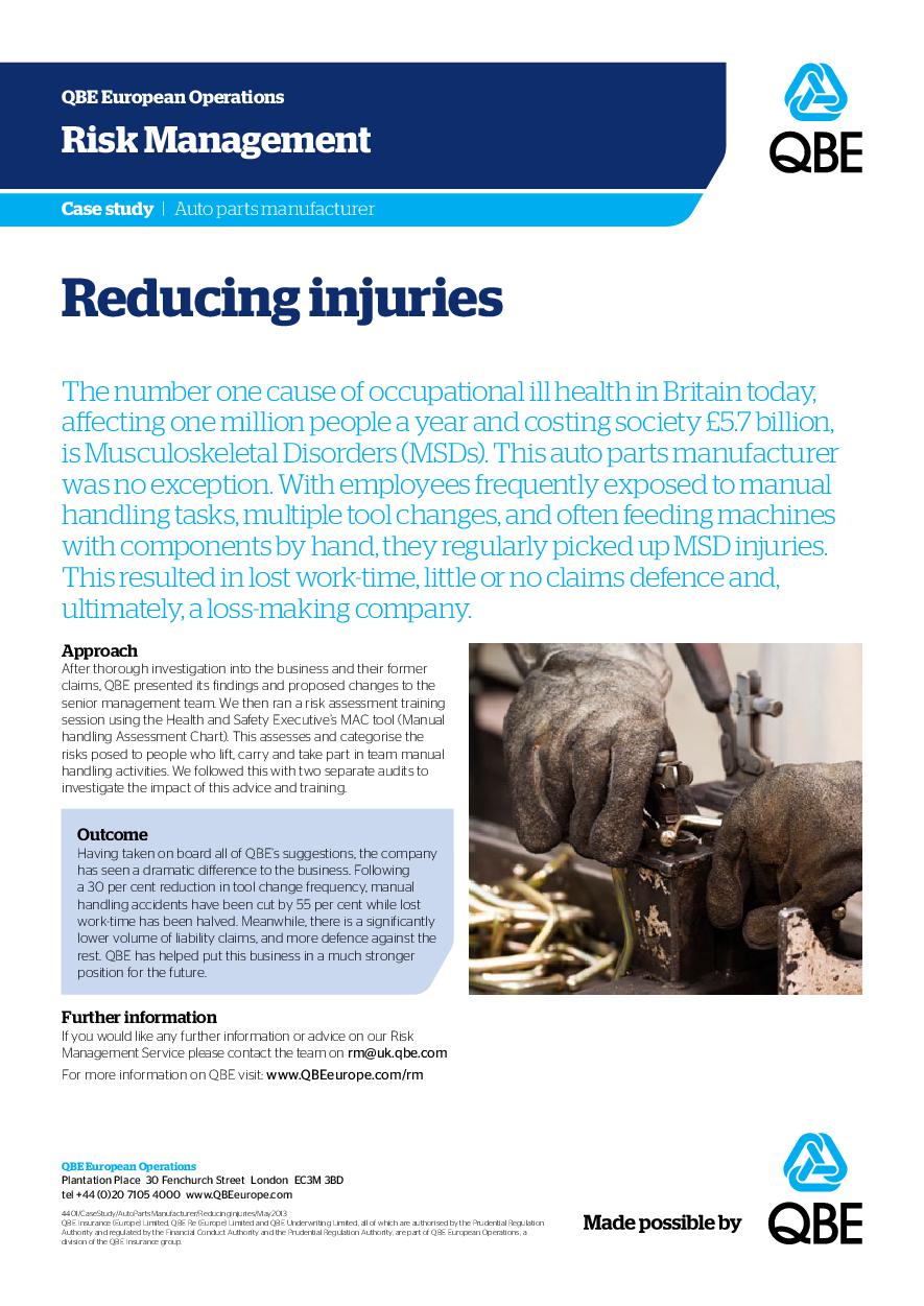 Auto parts manufacturer - Reducing injuries (PDF 274Kb)