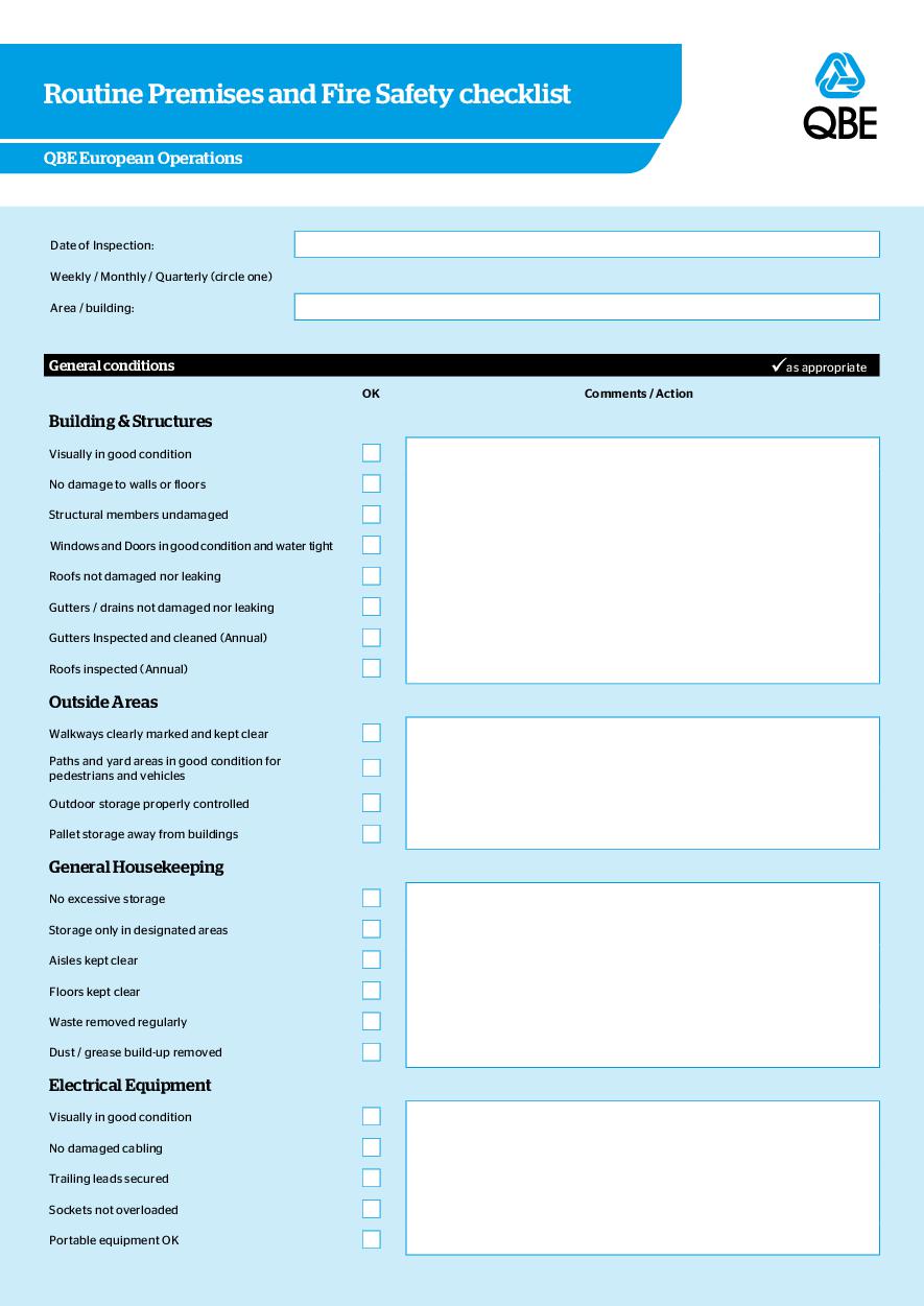 Fire Safety Self Inspection Form - QBE European Operations