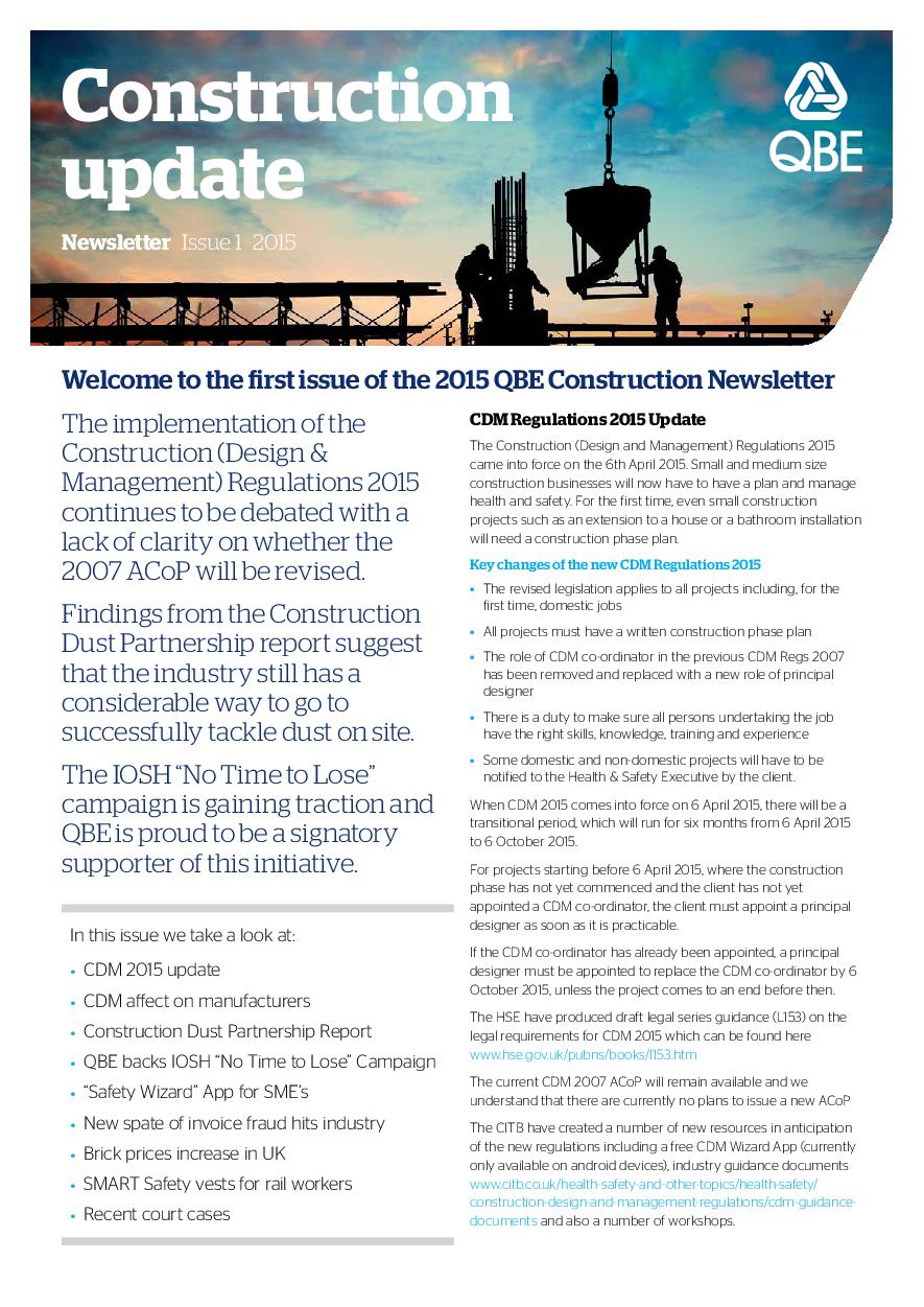 Construction Newsletter - Issue 1 2015 (PDF 311Kb) 