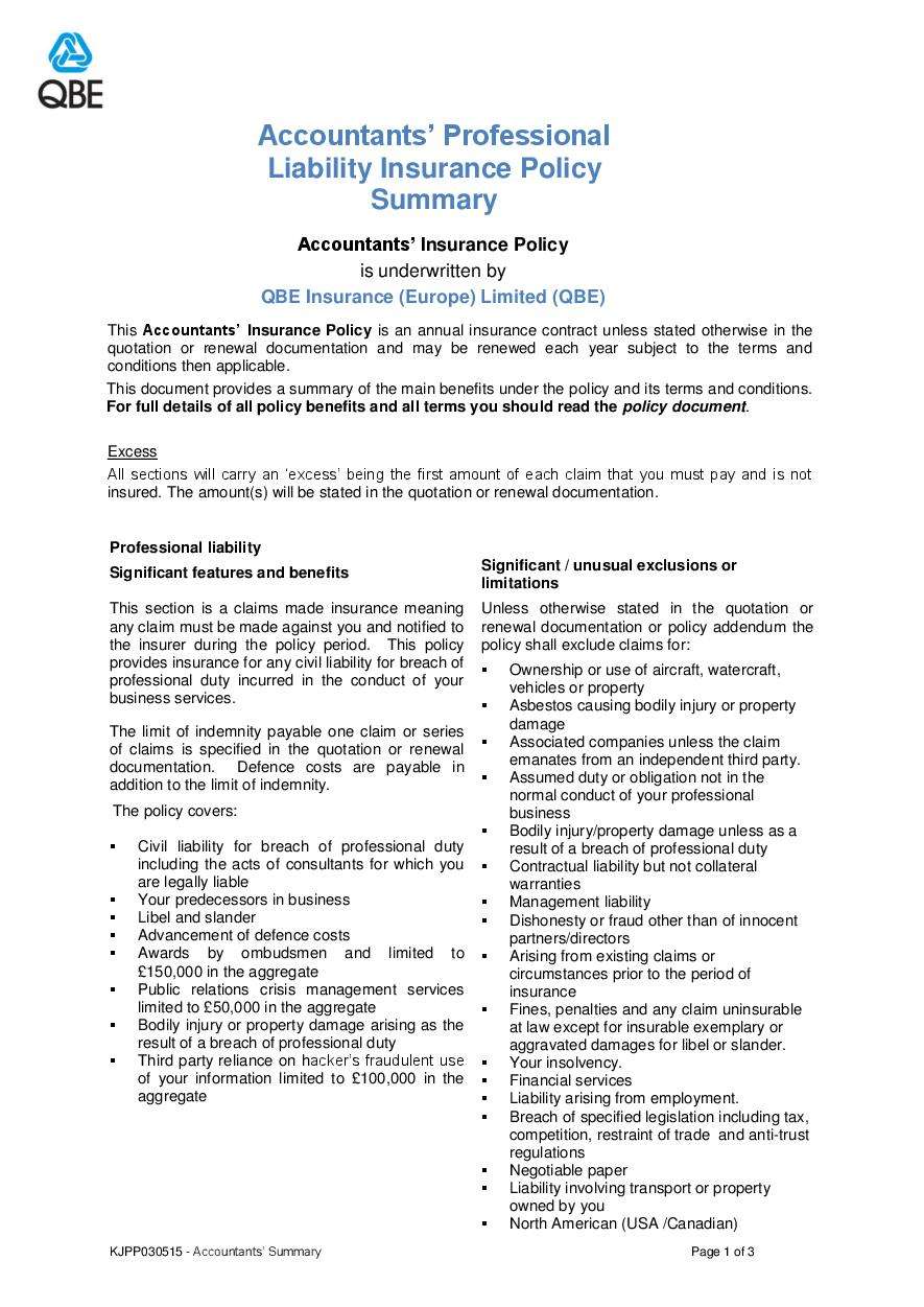 KJPP030515 Accountants' Professional Liability Summary