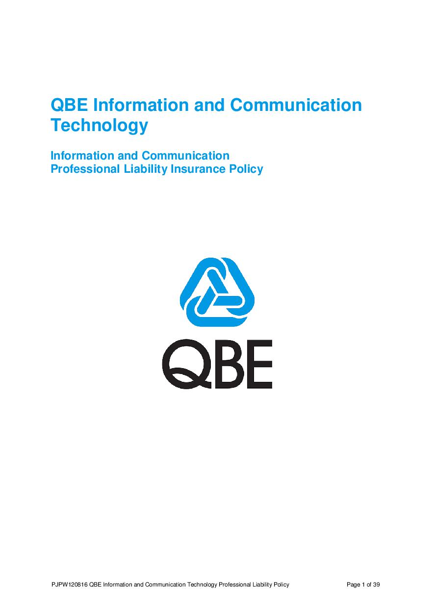 ARCHIVE - PJPW120816 QBE Information Communication Technology Professional Liability