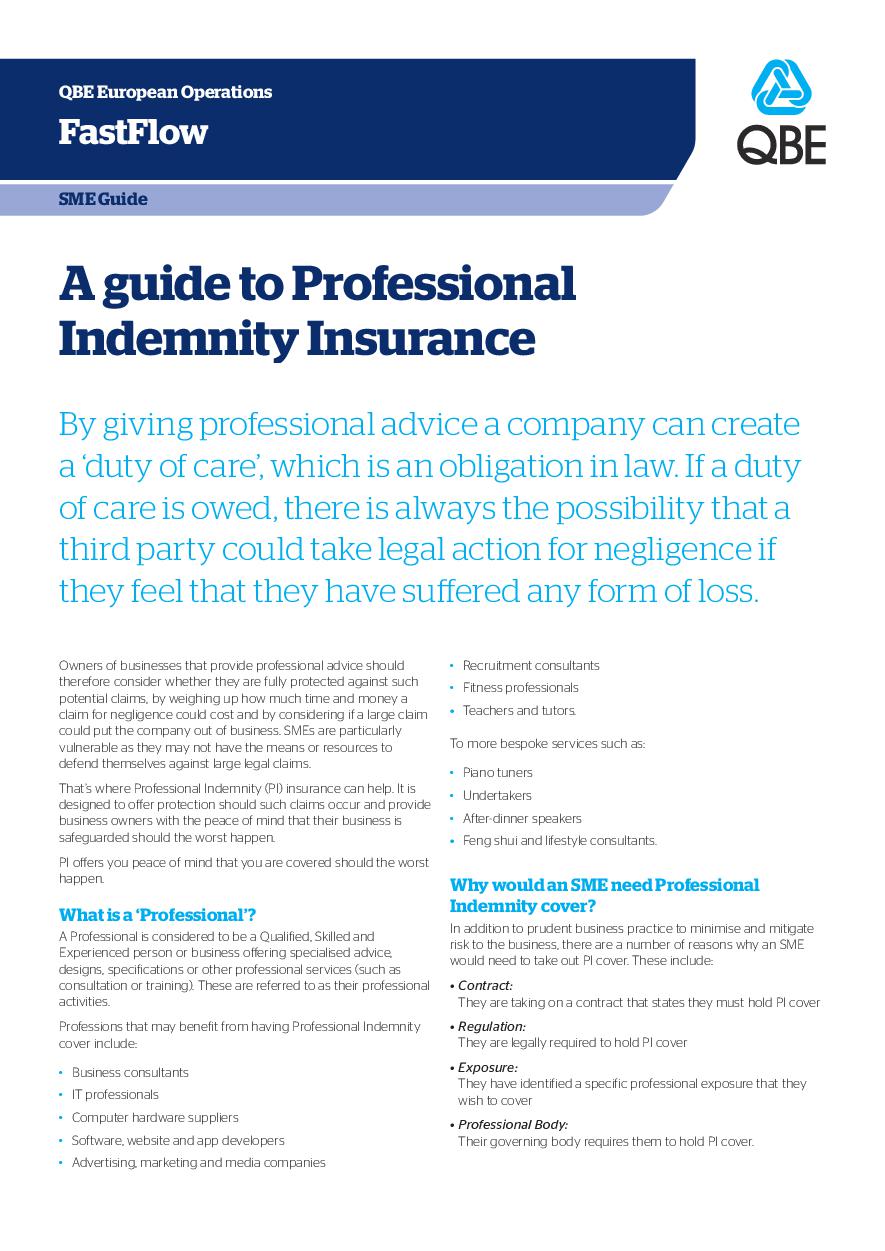 A guide to Professional Indemnity insurance (PDF 226Kb)