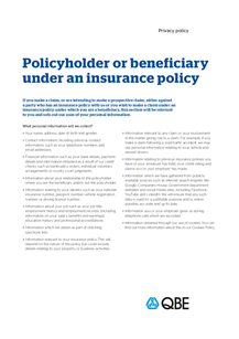 EO UK Privacy Policy - Policyholder or beneficiary under an insurance policy