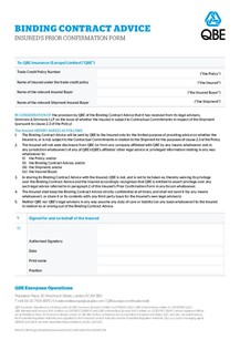 Binding Contract Advice Insured's Prior Confirmation Form