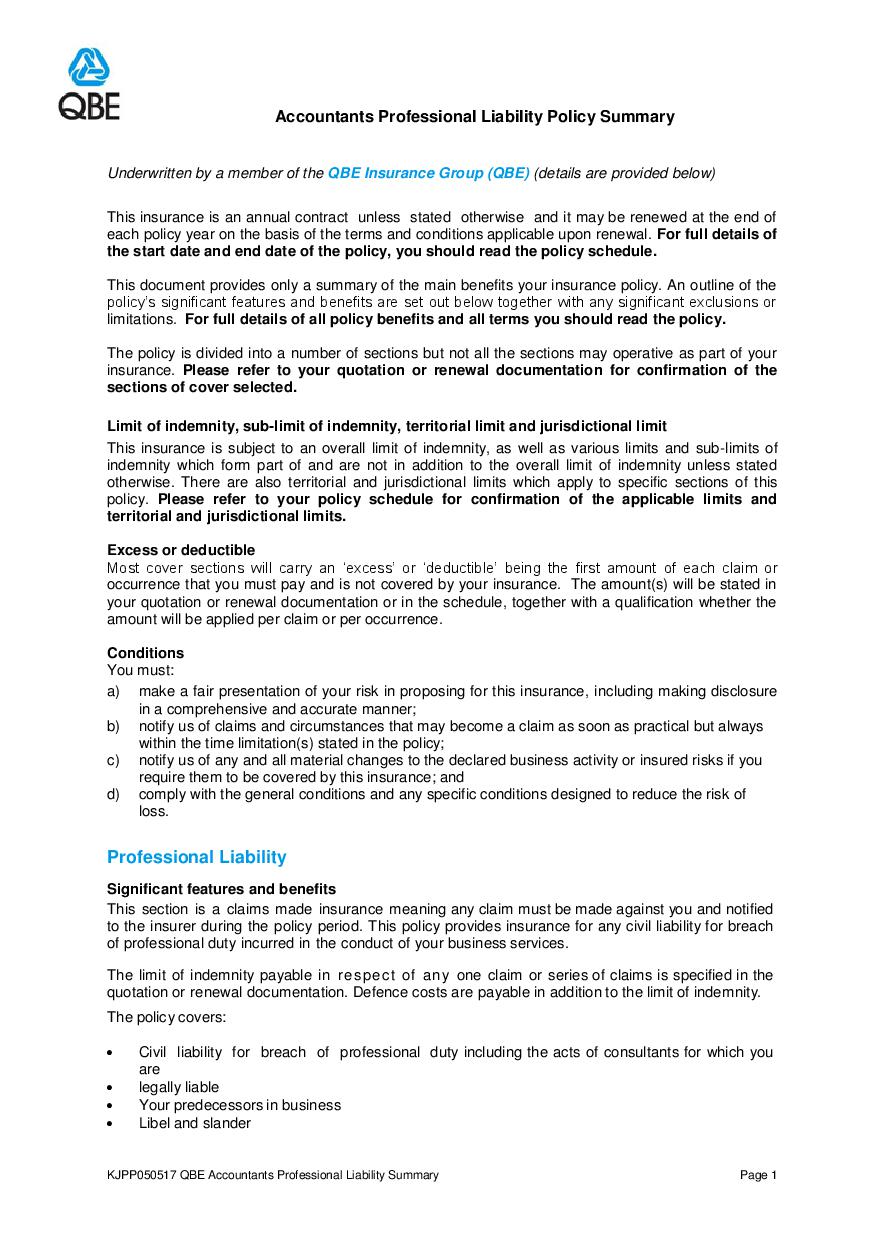KJPP050517 Accountants Professional Liability Summary