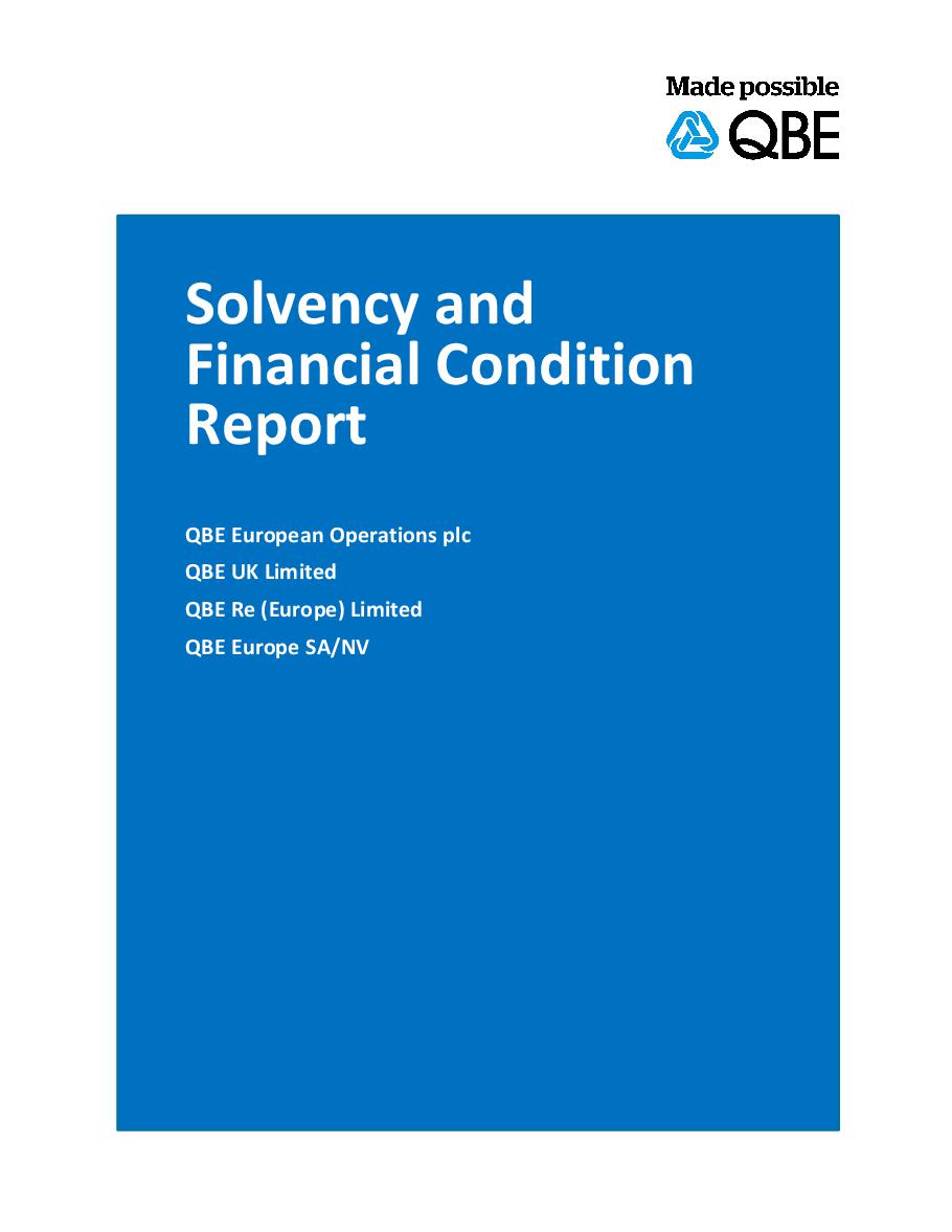 QBE European Operations Single Group Solvency and Financial Condition Report - 2018