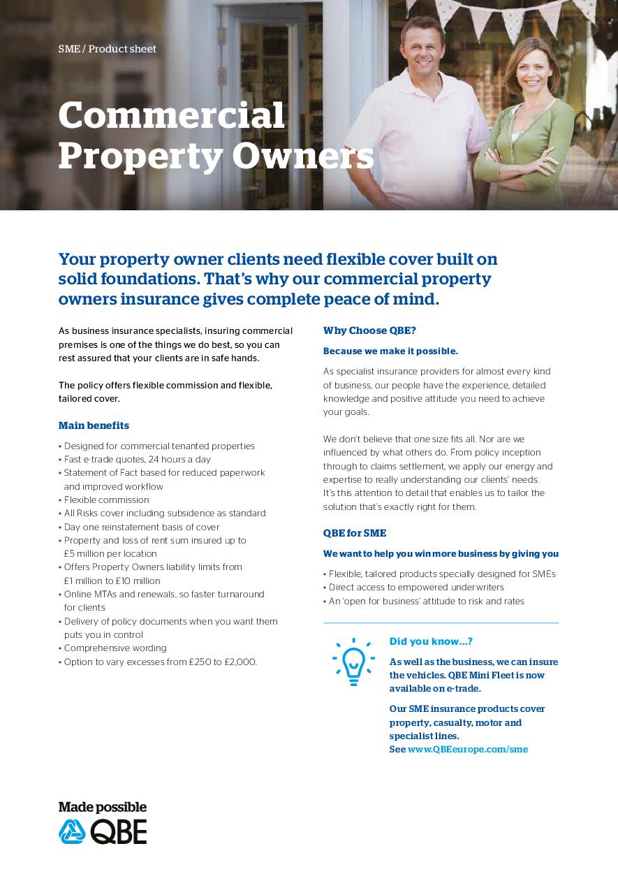 Commercial Property Owners Sme Product Sheet Qbe European Operations