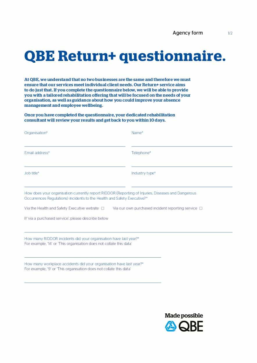 QBE Return+ Questionnaire