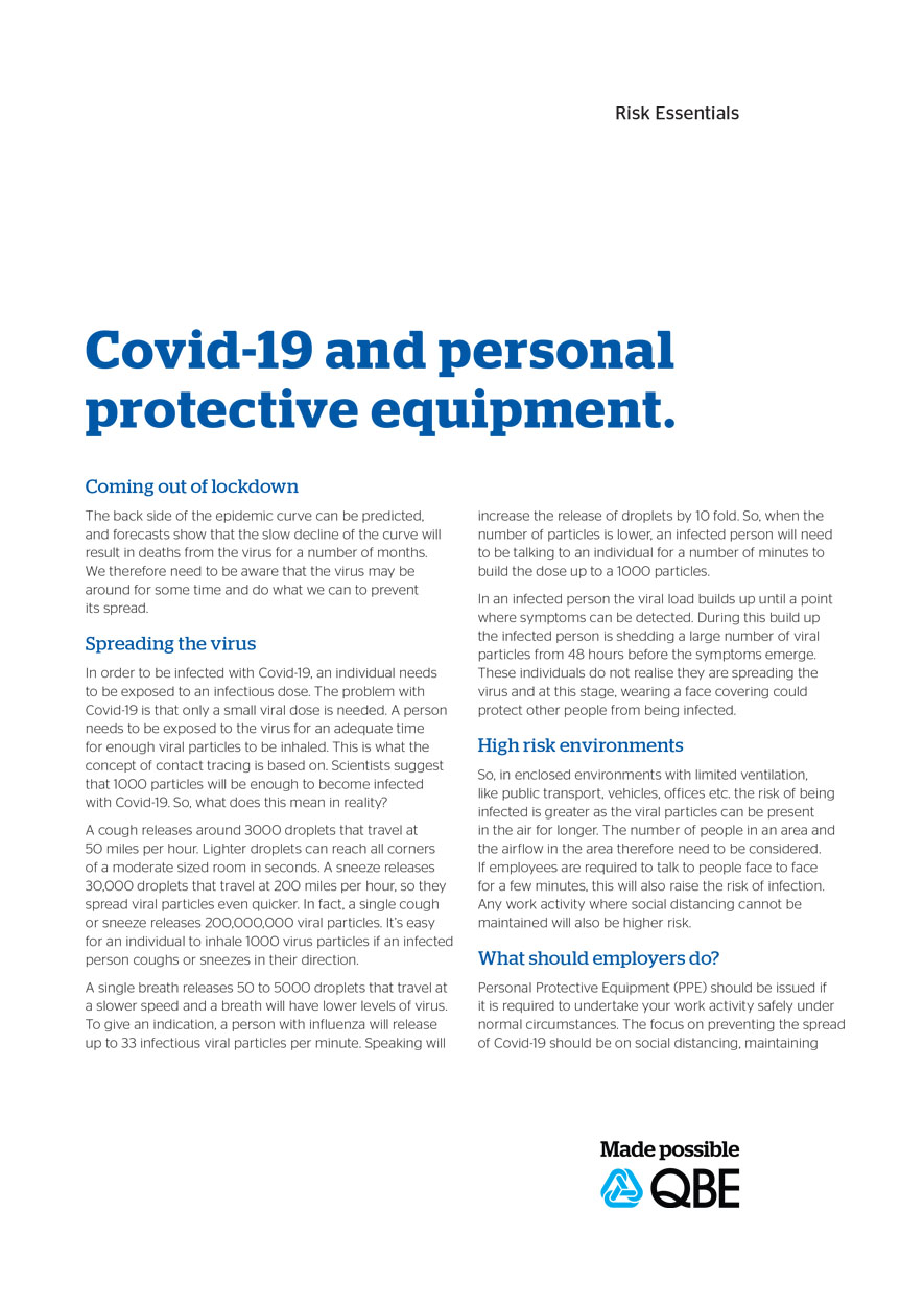 Covid19 and personal protective equipment QBE European Operations