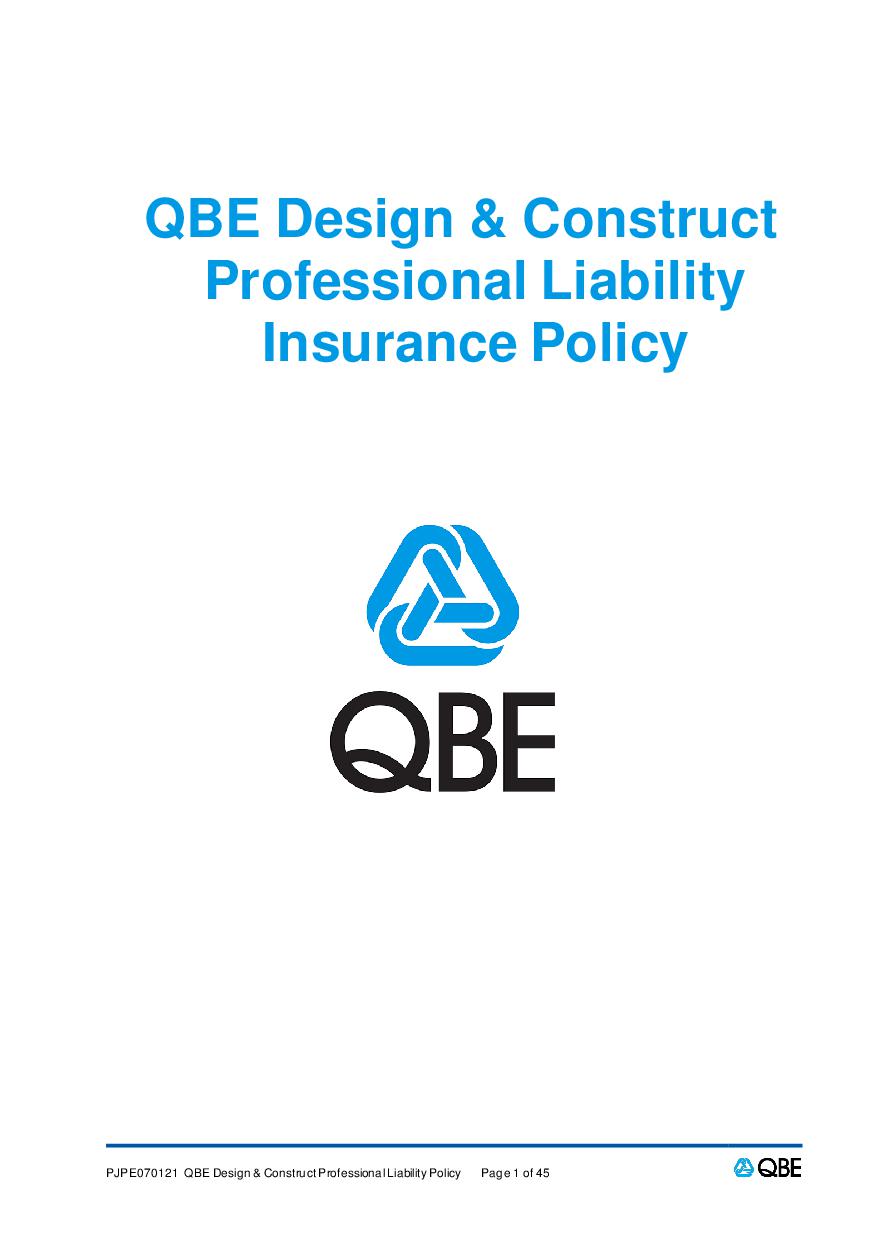 PJPE070121 QBE Design and Construct Professional Liability Policy