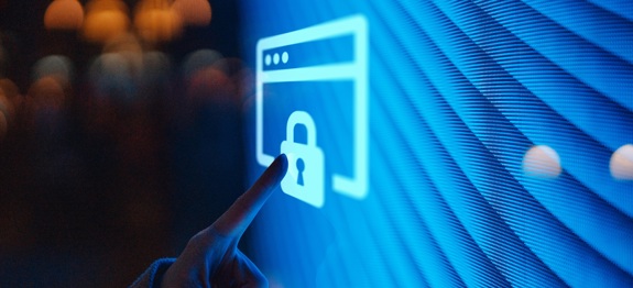 Hand Touching Digital Screen Displaying A Locked Sign