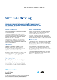 Summer driving - Guidance for drivers