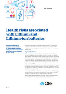 Health risks associated with Lithium and Lithium-ion batteries