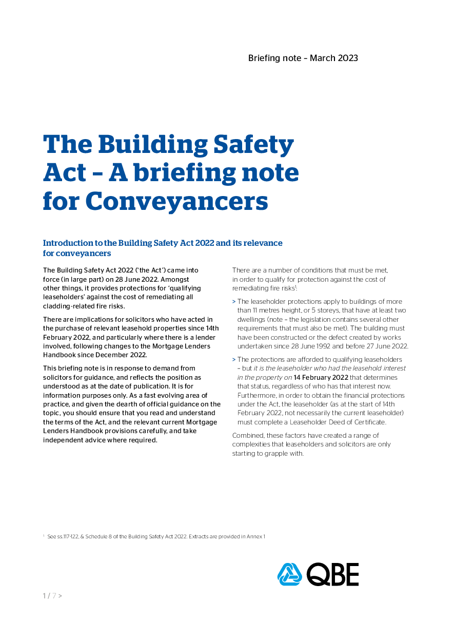 Building Safety Act 2022 - Solicitors' Briefing Note - QBE European ...