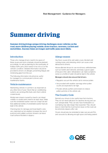 Summer driving - Guidance for managers 